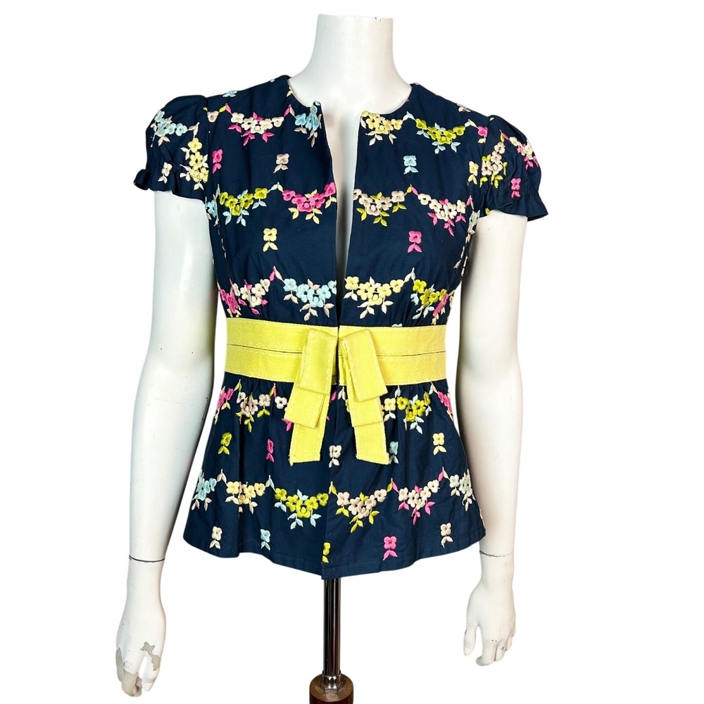 Nanette Lepore Blazer 6 Embroidered Whimsical Floral Statement Colorful Y2K